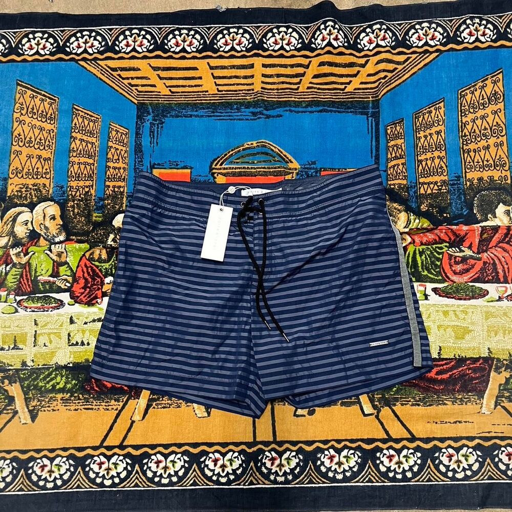 Parke and Ronen blue swim shorts Size 34 waist 4 inch inseam NWT beach trunks